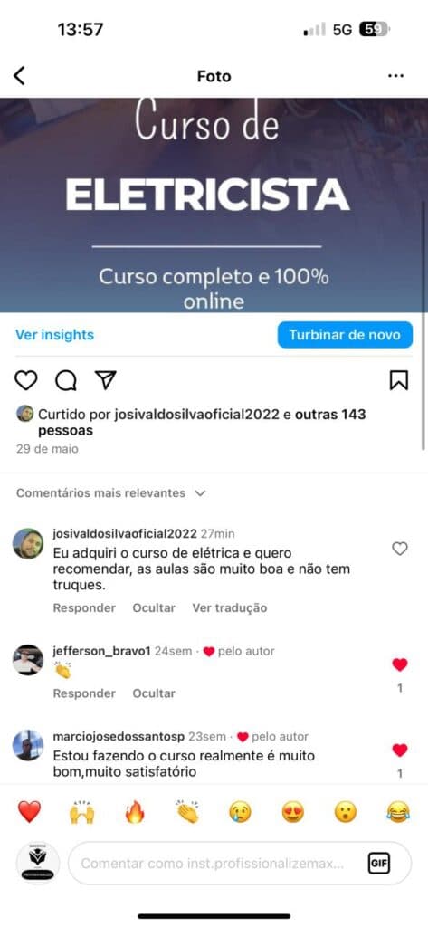 Depoimento de aluno sobre o curso de eletricista profissional